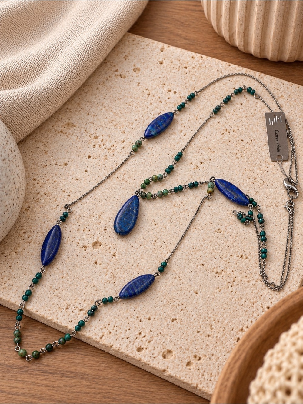 6/$25 - J. Jill NWT Convertible Blue & Green Stone 2-in-1 Necklace (LR 222/1)